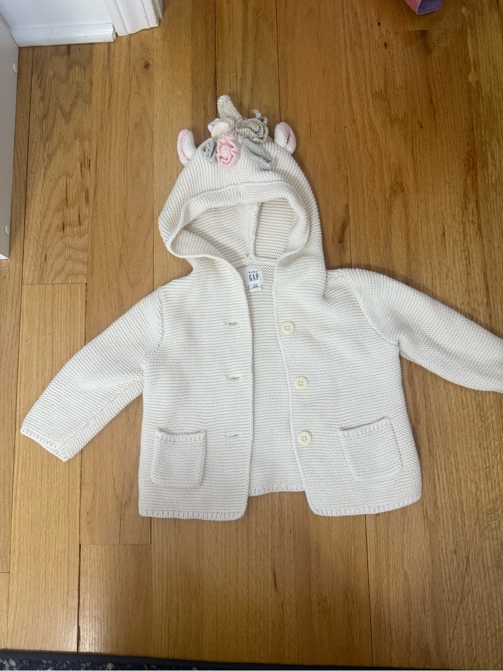 GAP Cream Knit Hooded Cardigan with Unicorn Ears